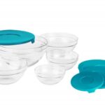 SET 5 BOLURI DE STICLA CU CAPAC,VANORA HOME(12 bucati in bax-cate 4 buc/culoare rosu, galben si albastru)