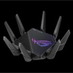 Asus Tri-band WiFi Gaming Router AX11000 PRO, GT-AX11000 PRO; Network Standard: IEEE 802.11ax, IPv4, IPv6, segment AX11000 ultimate AX performance, 2.4GHz 1148Mbps, 5G-1Hz 4804Mbps, 5G-2Hz 4804Mbps, 8 x antene detasabile, processor 2.0 Ghz, 256MB NAND flash, 1GB DDR4 RAM, Tri-band Wi-Fi: 2.4 GHz / 5
