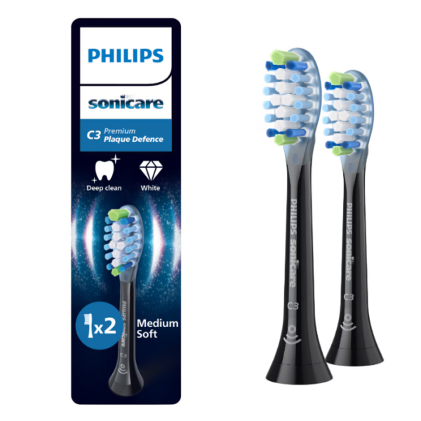 Rezerve PHILIPS Sonicare Plaque Defence HX9042/88, Pachet de 2 capete de periere, Standard, Click-on, Sincronizarea modurilor BrushSync, Negru, L x A x I (mm) 60x25.7x230.5