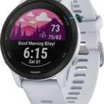 Ceas Garmin Forerunner 255, display 33mm, rezolutie displat 260x260 conectivitate Bluetooth™, ANT+, NFC, USB, functii accelerometru, giroscop, barometru, busola, termometru pentru temperatura exterioară, durata de viata baterie mod ceas inteligent: până la 14 zile, modul GNSS numai cu GPS: până la