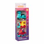 SET 3 VEHICULE ACTIONATE PRIN INERTIE- MASINUTA ROSIE, TREN GALBEN, SCUTER ALBASTRU,MOMKI - Image 2