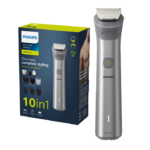 Aparat de tuns barba si parul PHILIPS 10 in 1 Multigroom All in One MG5920/15, Tehnologie BeardSense, Lame din otel cu auto-ascutire, 11 setari de lungime, Rezistent la apa,  Husa, Negru / Argintiu, L x A x I (mm) 70x160x230