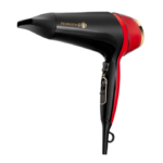 Uscator de par Remington D5755 Thermacare Manchester United, 2400 W, 2 viteze, 3 trepte de temperatura, Indicator LED Ionic, Turbo Boost, Rosu/ Negru