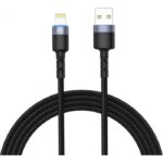 Cablu USB to Lightning cu LED, nailon, 3A, 1.2m, negru