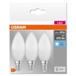3 Becuri LED Osram Base Classic B, E14, 4.9W (40W), 470 lm, luminaneutra(4000K)