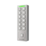 Cititor de proximitate cu tastatura Hikvision DS-K1T809EWX, card sau PIN, maxim 5000 carduri si 1000 useri, cititor pentru carduri EM incorporat, Wiegand out, supports Wiegand 26/34, alimentare: 12 VDC, 1 A,  protectie: IP65, dimensiunii: 151 mm × 48 mm × 21.5 mm, montare aparenta.