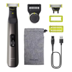 Aparat de tuns parul de pe fata si corp, Philips OneBlade Pro QP6552/15, Acumulator, Autonomie 120 min., Lungime 0, 4-10 mm, Crom