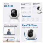TP-LINK TAPO C220 camera supraveghere WI-FI pentru interior cu funcție Pan/Tilt și Detectare AI, Rezoluție: 2K 4MP QHD （2560 * 1440 px）, Lentile: Distanță focală: 4.0mm, F/NO: 2.0, Pan/Tilt Range:360° pe orizontală, 114° pe verticală, Frame rate: 2560×1440@30fps, Compresie video: H.264, Microfon și - Image 2