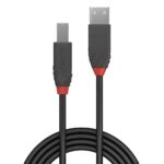 Cablu Lindy USB A la USB B Anthra Line, lungime 1m, latime de banda suportata 480Mbps, minimum band radius 16mm (0.63in), negru - Image 2