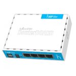 Miktrotik Hap Mini access point, RB941-2ND; home wireless AP with dualchain 2.4GHz wireless, powered by USB; 1* CPU core count; CPU nominalfrequency: 650 MHz; Size of RAM: 32 MB; Storage size: 16 MB; 2* Wireless2.4 GHz number of chains; Wireless 2.4 GHz standards: 802.11b/g/n;Antenna gain dBi for