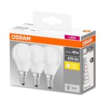 3 Becuri LED Osram Base Classic B, E14, 4.9W (40W), 470 lm, luminacalda(2700K)