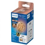Bec LED inteligent vintage (decorativ) Philips Filament Bulb Amber A60 ,Wi-Fi, Bluetooth, E27, 7W (50W), 640 lm, lumina alba (2000-5000K)