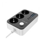 Prelungitor cu protectie Serioux SRXP-PS36B, 3 prize schuko Tensiune intrare: 100-240V, 50-60Hz Tensiune ieşire (total): 2500W – 10A 6 porturi USB (auto max): 15.5W USB-C2/C3/A1/A2/A3 - 12W USB-C1-20W Amperaj port USB (max): 3.4A Funcţie auto ID - Image 5
