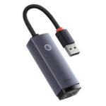 ADAPTOR RETEA Baseus Lite, USB 2.0 to RJ-45 10/100 Mbps Adapter, metalic, LED, gri