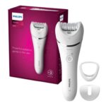 Epilator umed si uscat PHILIPS Seria 8000 BRE700/00, 32 pensete, 2 viteze, 3 acesorii, Wet&Dry, Opti-light, Alb, L x A x I (mm) 65x148x185