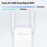 Wi-Fi Range Extender Mercusys AC1900  ME50G; Dual-Band, Standarde Wireless: IEEE 802.11a/n/ac 5 GHz, IEEE 802.11b/g/n 2.4 GHz, Viteza wireless:  600 Mbps at 2.4GHz, 1300 Mbps at 5GHz, Interfata: 1 x Gigabit Ethernet Port, 4 x Andene externe, Consum: 12W, Dimensiuni: 84.7×76.3× 112 mm. - Image 3