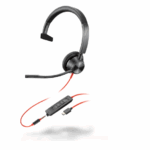 Casti Mono-casca Poly Blackwire 3315, Wired, Noise-canceling, Negru