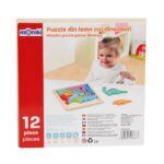 PUZZLE DIN LEMN CU DINOZAURI, 12 PIESE, MOMKI - Image 3