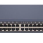Switch PoE Hikvision DS-3E1552P-SI: 48 x 10/100/1000M PoE Ports, 2 x gigabit RJ45, 2 x gigabit SFP, buget PoE 470 W, tensiune alimentare 100 to 240 V AC, 50/60 Hz, Max. 7.5 A, dimensiuni: 440.00 mm × 44.00 mm × 323.80 mm, greutate: 4.35kg, montare in rack.