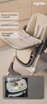 Scaun de masa cu inaltime reglabila, spatar ajustabil in 4 pozitii, pliabil, brown, U-Grow - Image 3