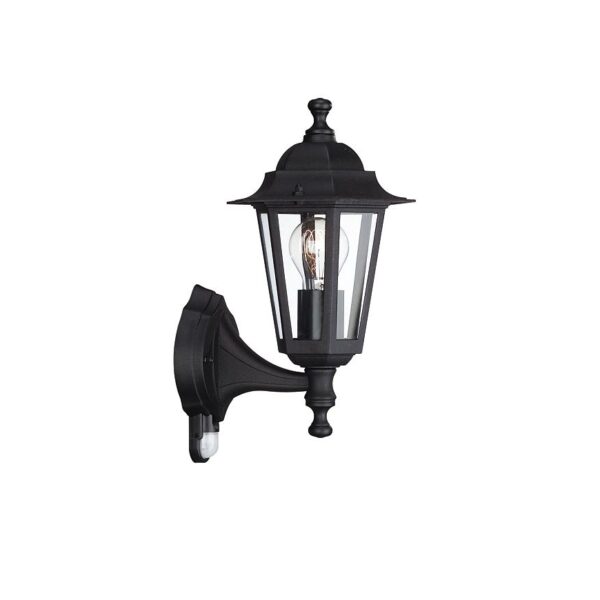 Aplica tip felinar pentru exterior cu senzor de miscare PhilipsPekingUP, 1xE27, max 60W, IP44, 220x175x370mm, Negru