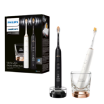 Set de doua periute sonice Philips Sonicare HX9914/69 Diamond Clean 9000 HX9914/69, 4 moduri de periere, 3 intensitati, 1 suport, 1 pahar, alb/negru/auriu