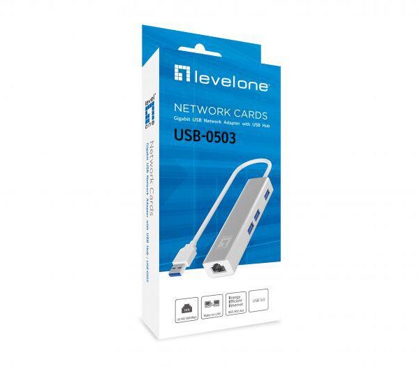 LevelOne USB-0503 Gigabit USB Network Adapter with USB Hub, 110