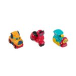 SET 3 VEHICULE ACTIONATE PRIN INERTIE- MASINUTA GALBENA, SCUTER ROSU, TREN ALBASTRU, MOMKI - Image 2