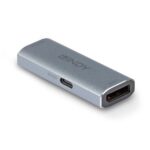 Adaptor Lindy DisplayPort 1.4 Repeater, latime de banda suportata 32.4 Gbps, rezolutie maxima 7680x4320@60Hz 4:4:4 8bit, material aluminiu, gri