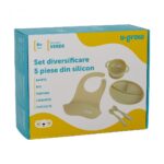 Set diversificare 5 piese silicon : baveta, bol, farfurie, lingurita si furculita, olive, U-Grow - Image 7