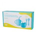 Set 4 piese diversificare din silicon: Cana cu pai, bol , lingurita si furculita, blue, U-Grow - Image 4