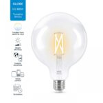Bec LED inteligent vintage (decorativ) WiZ Connected Filament ClearG125 ,Wi-Fi, E27, 6.7W (60W), 806 lm, lumina alba (2700-6500K),compatibilGoogle Assistant/Alexa/Siri