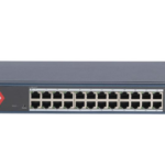 Switch Hikvision DS-3E1524-EIV3: 24 × gigabit RJ45 ports, tensiune alimentare 220 V AC, 50/60 Hz, Max. 0.7 A, dimensiuni: 335.00 mm × 44.50 mm × 175.80 mm, greutate: 1.62kg, montare in rack.