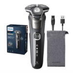 Aparat de barbierit PHILIPS Shaver Seria 5000 S5887/10, barbierit umed/uscat, tehnologie SkinIQ, fara fir, capete flexibile 360°, display LED, senzor Power Adapt, lame auto-ascutire, lama de tuns integrata, 60 min, husa, Gri carbon
