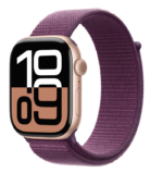 Apple Watch Series 10 GPS + Cellular 46mm Rose Gold Aluminium Case with Plum Sport Loop - Image 2