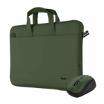 Kit Geanta de laptop Trust Bologna pentru laptop-uri cu diagonala de pana la 16", mouse Trust wireless, verde