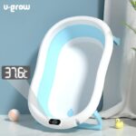 Cadita cu pernuta pentru bebelusi, termometru digital incorporat, pliabila, dop se scurgere, picioare anti-alunecare , blue, U-Grow - Image 4
