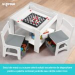 Set masuta si 2 scaune pentru copii , alb MDF, U-Grow - Image 6