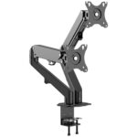 Brat de birou pentru monitor Neomounts, poate sustine 2 monitoare cu diagonala display 17-27", suporta pana la 7kg per monitor, full motion, +90°, -45° inclinatie, +90°, -90° swivel, +180°, -180° rotatie,  VESA min 75x75, VESA max 100x100,reglabil pe inaltime: 15.2-40.2 cm, negru. Garantie 5 ani - Image 3