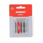 Bateriile alcaline Rombat se comercializează la cutie colectiva de 12 blistere a câte 4 bucăți. ➢ Tensiune nominală: 1,5V ➢ Temperatură de operare: -30~50ºC ➢ Capacitate nominală: 1100 mAh (75Ω 4h/zi 0,9 V) ➢ Durata de viaţă la raft (depozitare fără utilizare): 5 ani ➢ Data expirării este înscrisă