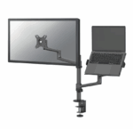 Suport dublu laptop de birou Neomounts DS20-425BL2; pentru display-uri cu diagonale 17"-27", sistem de prindere VESA 75x75~100x100, greutate maxima suportata 8kg, tilt +90°, -30°, swivel 90°, rotate 360°, distanta fata de perete 162-494mm; inaltime reglabila manual 275-555mm; culoare negru. Garantie