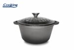 CRATITA FONTA EMAILATA  + CAPAC 22 X 9.5 CM, 2.9 L, MARBLE GREY, COOKING BY HEINNER