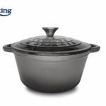 CRATITA FONTA EMAILATA  + CAPAC 22 X 9.5 CM, 2.9 L, MARBLE GREY, COOKING BY HEINNER