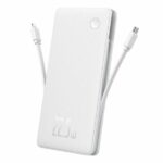 Baterie externa Baseus Airpow lite, 10000mAh, 22.5W, 1 x USB; 1 cablu x USB Type-C, 1 cablu x Iphone Lightning, total 3A, alb