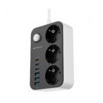 Prelungitor cu protectie Serioux SRXP-PS36B, 3 prize schuko Tensiune intrare: 100-240V, 50-60Hz Tensiune ieşire (total): 2500W – 10A 6 porturi USB (auto max): 15.5W USB-C2/C3/A1/A2/A3 - 12W USB-C1-20W Amperaj port USB (max): 3.4A Funcţie auto ID - Image 3
