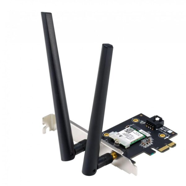 ASUS PCE-AXE5400 Wifi  Bluetooth 5.2 PCIe adapter, WI-FI 6, 2.4GHz / 5GHz / 6GHz, greutate: 49.7G, 2 x Antene externe, PCI-Express x 1.
