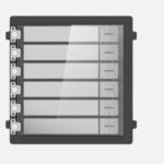 Modul de extensie videinterfon cu sase butoane de apelare Hikvision DS- KD-KK/S; montaj aplicat sau ingropat (acesoriile de montaj nu sunt incluse), customizare afisare nume; iluminare pe timp de noapte; Conectare RS-485, 1 x Input; 1 x Output; protectie: IP 65; material otrel inoxidabil