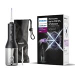 Irigator bucal PHILIPS Sonicare Cordless Power Flosser 3000 HX3826/33, Tehnologie QuadStream, Portabil, 2 moduri de curatare, 3 niveluri de intensitate, 2 x capete de curatare si 1 x husa transport, Negru, L x A x I (mm) 92x134x247