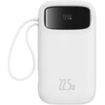 Baterie externa Baseus Qpow2, 20000mAh, 22.5W, 1 x USB; 1 x USB Type-C,1 x Lightning, total 3A, include cablu USB Type-C 0.3m, alb