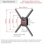 Suport TV perete Barkan, rotatie landscape si portret, potrivit pentru ecran cu duagonala 13"-65", suporta pana la 36kg, VESA 75x75mm - 400x400mm, negru - Image 2